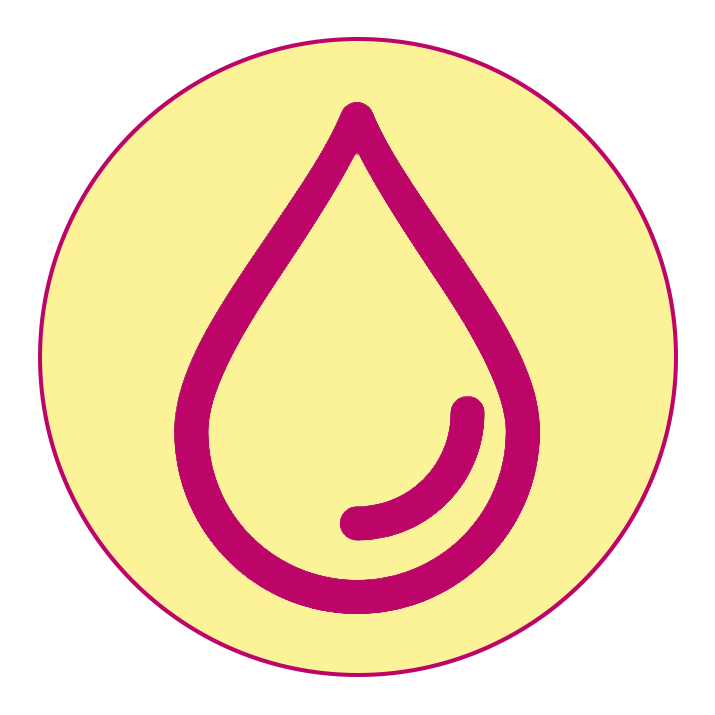 Purple droplet symbol on a yellow background