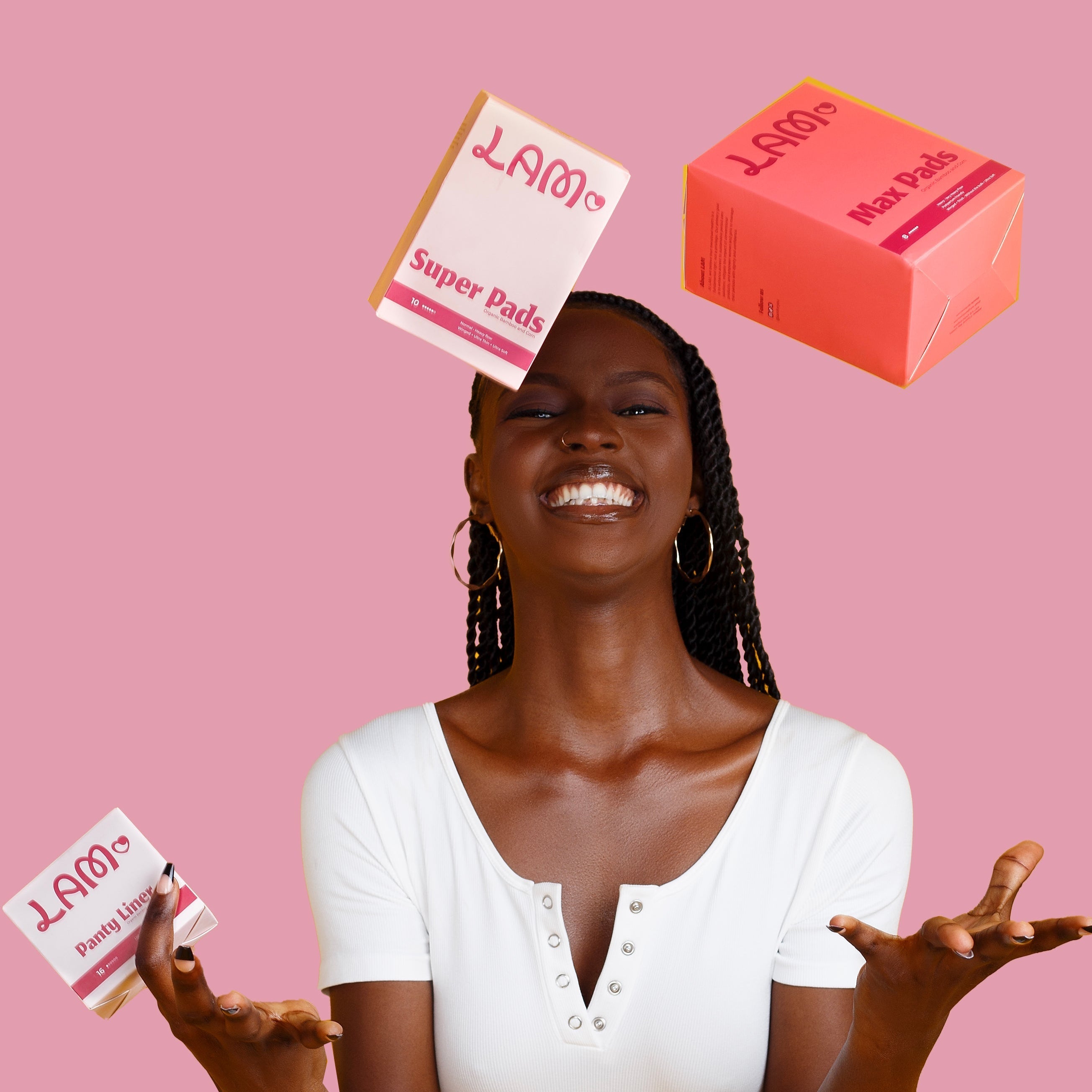 woman throwing lam menstrual care range