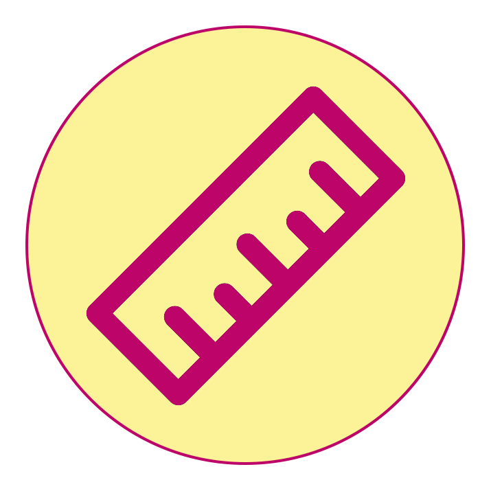 Pink ruler icon on a yellow circle
